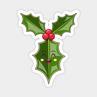 Cartoon Kawaii Holly Leaf with Grinning Face Magnet