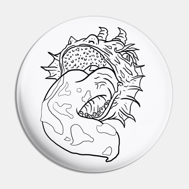 Scary Tongue Monster Horror Black Lineart Pin by Moonwing
