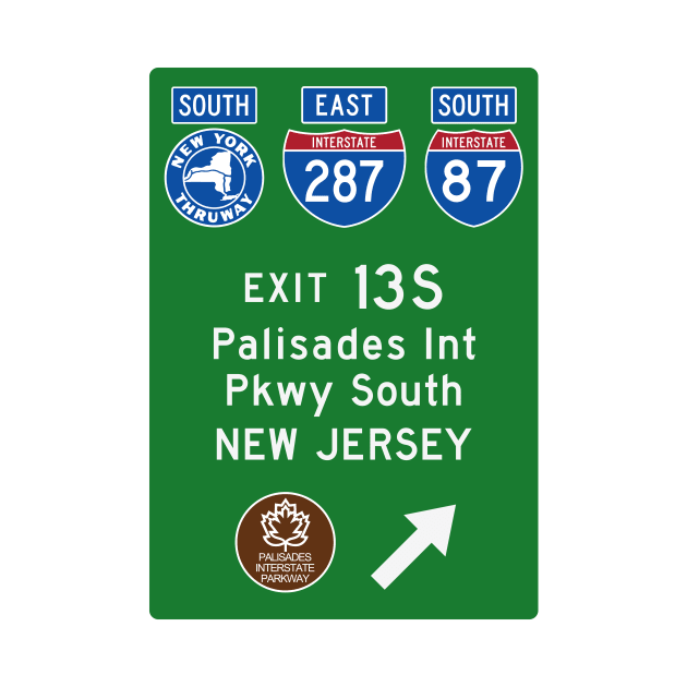 New York Thruway Southbound Exit 13S: Palisades Parkway to New Jersey by MotiviTees