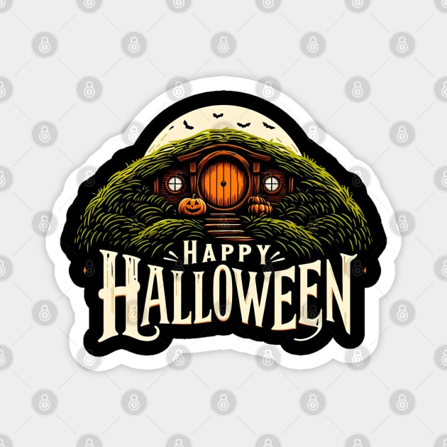 Happy Halloween - Halfling Home by the Full Moon - Fantasy Halloween Magnet by Fenay-Designs