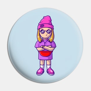 Cool Girl Wearing Glasses Cartoon Pin