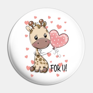 Сute cartoon giraffe with balloon & hearts love you Pin