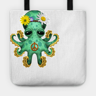 Cute Green Baby Octopus Hippie Tote