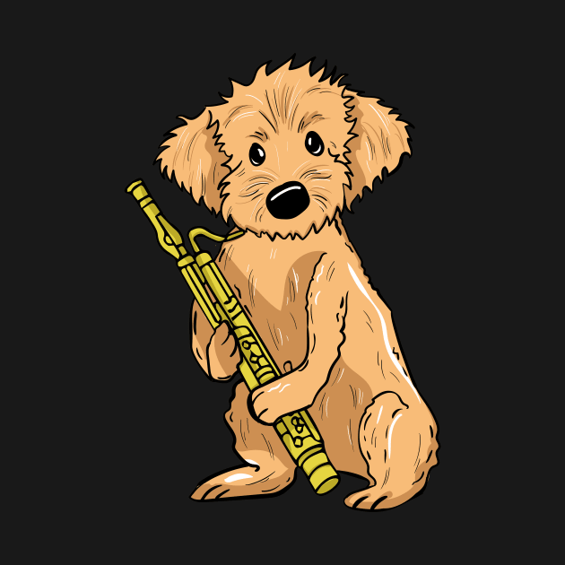 Goldendoodle Playing Bassoon by LetsBeginDesigns