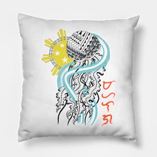 Tribal Jellyfish Art / Baybayin word Mahalaga (Precious / Valued) Pillow