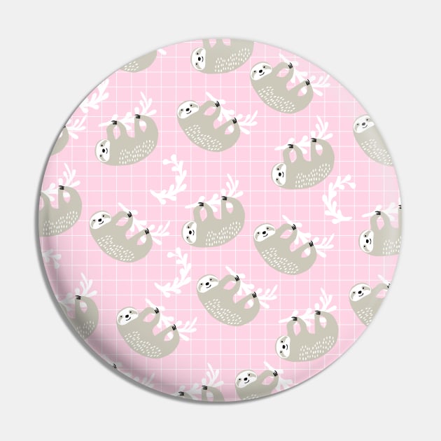 Cute Sloth Print on Pink Background Pin by kapotka