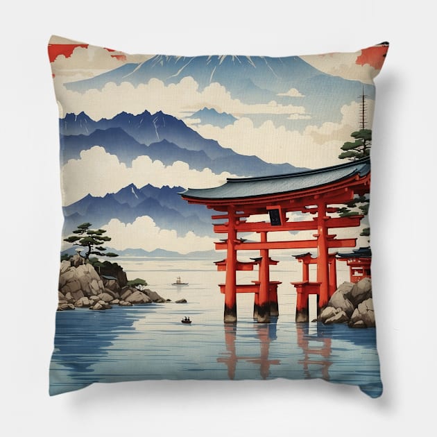 Itsukushima Shrine Japan Vintage Poster Tourism Pillow by TravelersGems