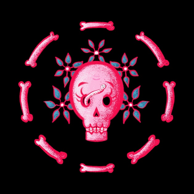 Funny Pink Skull With Flowers And Bones by Boriana Giormova