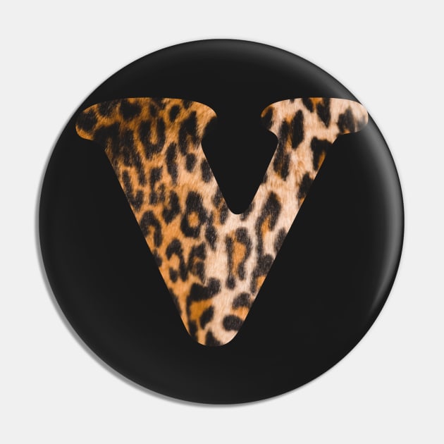 Letter V leopard print Pin by ColorsHappiness