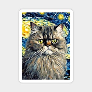 Adorable Persian Cat Breed Painting in a Van Gogh Starry Night Art Style Magnet