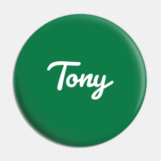 Tony Cursive Script Typography White Text Pin