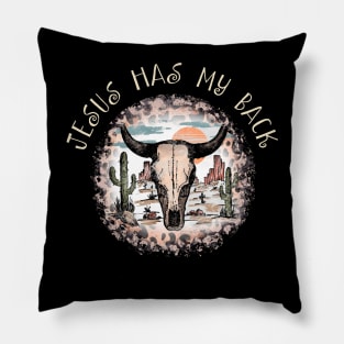 Jesus Has My Back Bull Skull Desert Pillow