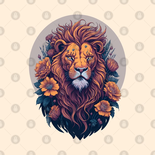 Floral Bloom Lion King Vintage Classic Style by Sekaifi Studio