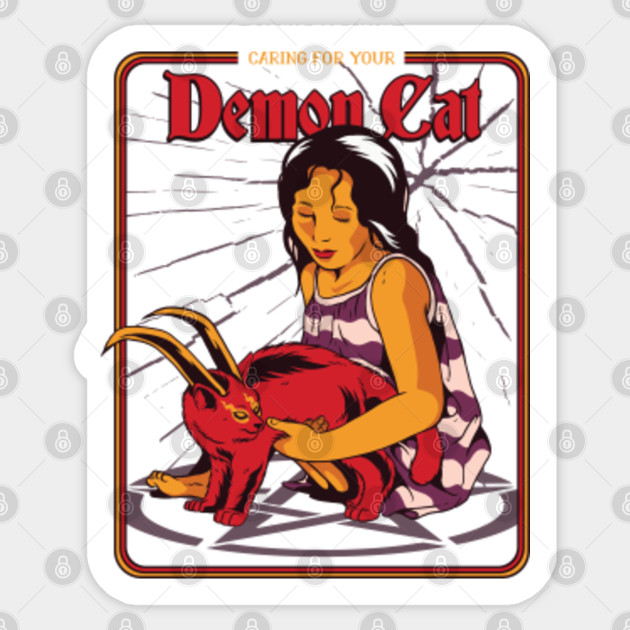 Retro Demon Cat Caring For Your Demon Cat Funny Vintage Occult Refernce Occult Design Sticker Teepublic