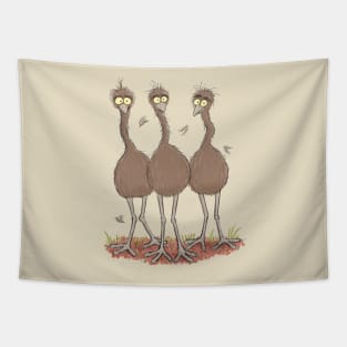 Funny Australian emu trio cartoon illustration Tapestry