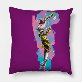 neo traditional knife and hand and snake on pop background Pillow