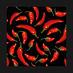 Chili peppers on black T-Shirt