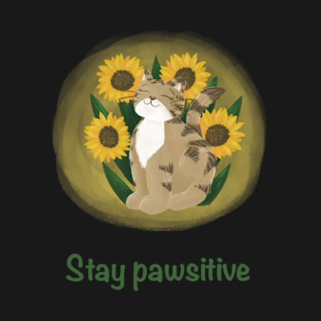 Stay pawsitive cat and sunflowers by AbbyCatAtelier