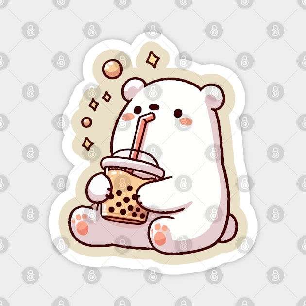 cute polar bear drink chocolate boba Magnet by fikriamrullah
