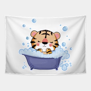 Cute Baby Tiger In Bathtub Tapestry