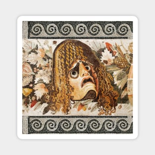 POMPEII COLLECTION ANTIQUE ROMAN MOSAICS ,GREEK TRAGEDY THEATER MASK WITH LEAVES AND PINE CONES Magnet