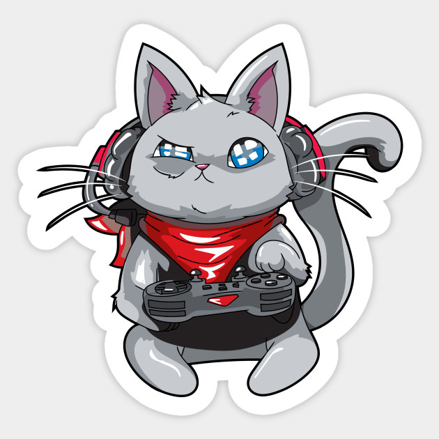 Funny Gamer Cat Playing Videogames Gaming Cat Sticker Teepublic