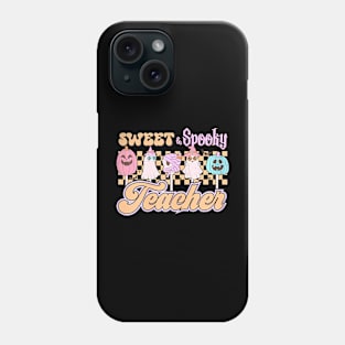 Sweet And Spooky Pink Groovy Halloween Teacher Phone Case