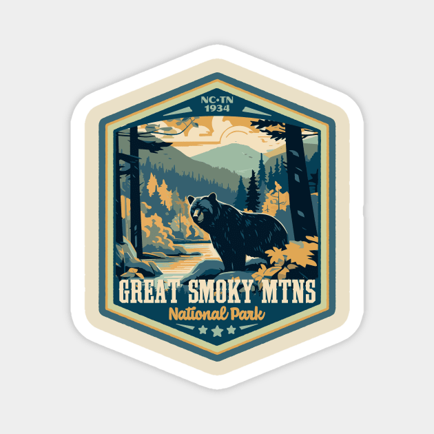 Great Smoky Mountains National Park Vintage WPA Style National Parks Art Magnet by GIANTSTEPDESIGN