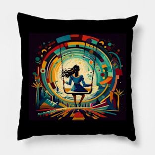 Abstract Lady on a Swing Watercolor Pillow