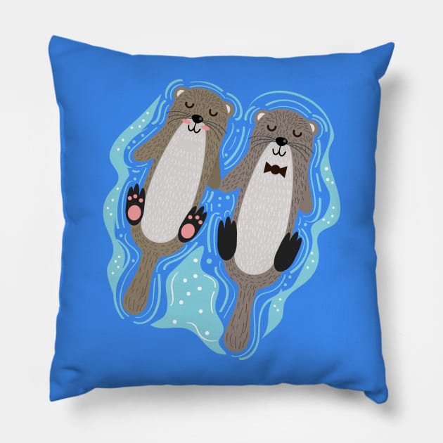 Loving Otters holding hands Pillow by TossedSweetTees