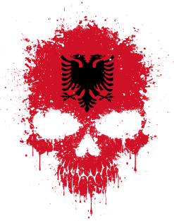 Chaotic Albanian Flag Splatter Skull Magnet