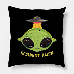 Resident Alien Head and UFO Pillow