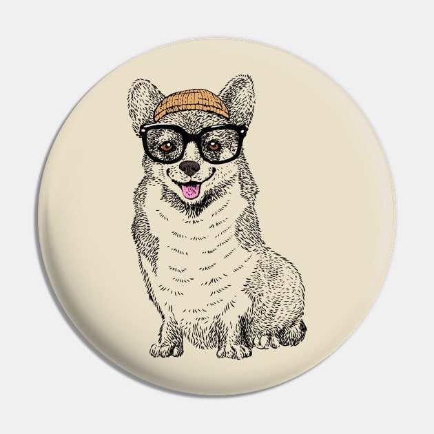 Hipster Corgi Nerd Pin by huebucket