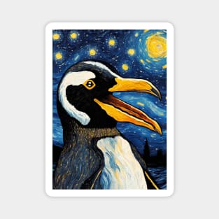 Cute Screaming Penguin Painting in a Van Gogh Starry Night Art Style Magnet