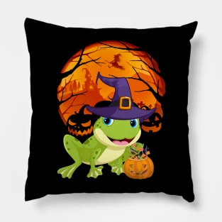 Frog pumpkin witch Pillow