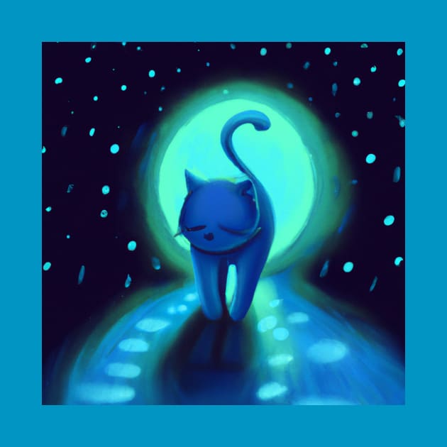 Blue Cat Takes a Cool Stroll in the Moonlight by Star Scrunch