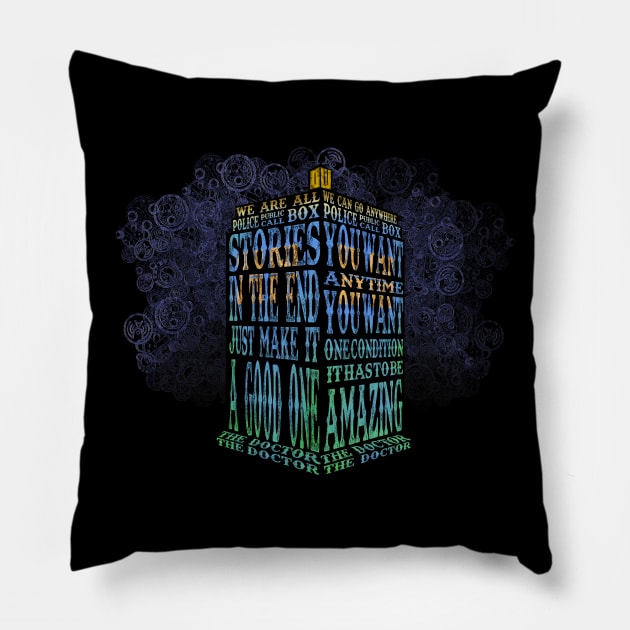 Doctor who blue phone booth quotes typography Pillow by Dezigner007