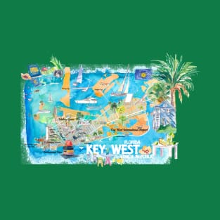 Key West Florida Illustrated Travel Map with Roads and HighlightsM T-Shirt