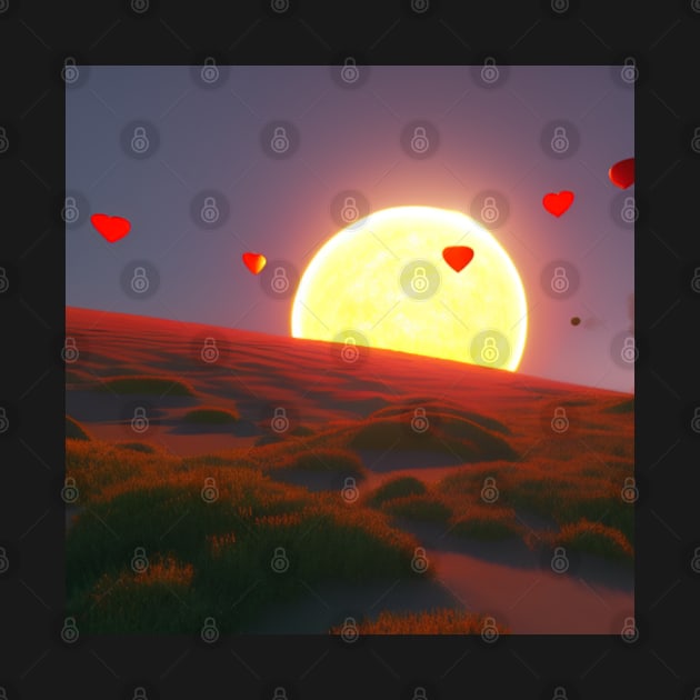 Valentine Wall Art - Hearts across the sun - Unique Valentine Fantasy Planet Landsape - Photo print, canvas, artboard print, Canvas Print and T shirt by DigillusionStudio