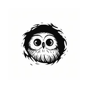 Cute Kawaii Black and White Baby Owl Peeping Out T-Shirt