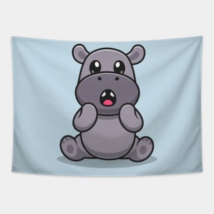 Cute Rhinoceros Surprised Cartoon Tapestry