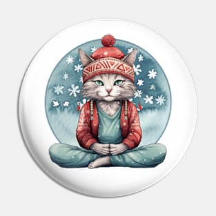 Yoga Meditation Christmas Cat Pin