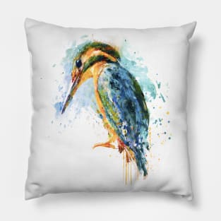 Kingfisher Bird Watercolor Painting Pillow