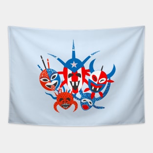 Puerto Rico Flag Vejigante Masks Boricua Festival Party Sanse Tapestry