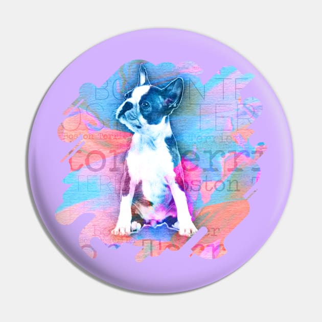 Boston Terrier Watercolor Digital Art Pin by Nartissima