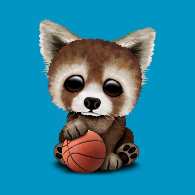 Cute Baby Red Panda Playing With Basketball by jeffbartels