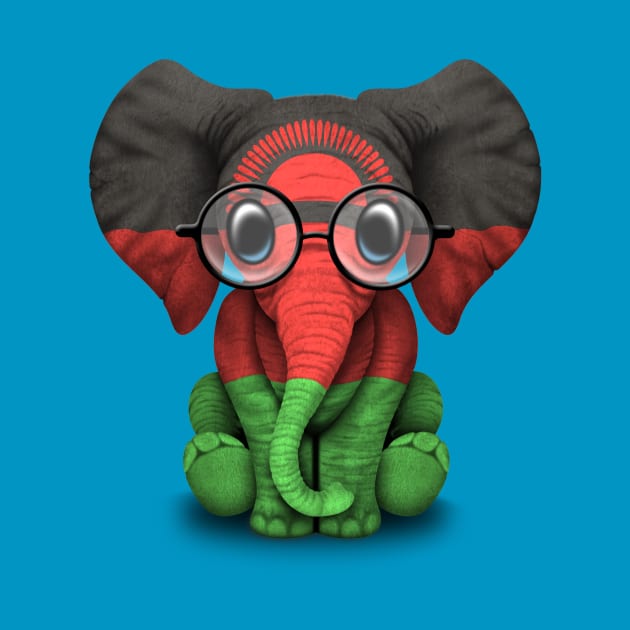 Baby Elephant with Glasses and Malawi Flag by jeffbartels