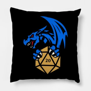 Blue Dragon with D20 Dice Tabletop RPG Addict Pillow