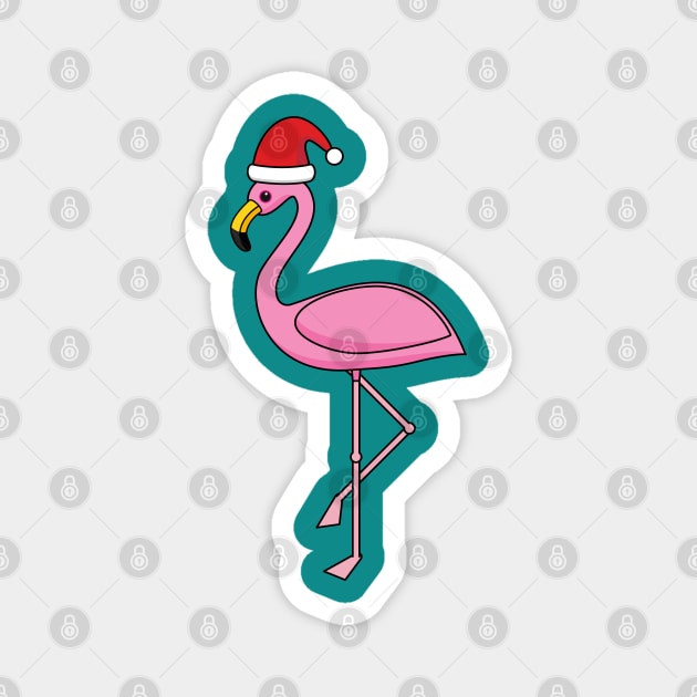 Christmas Flamingo with Santa Hat Magnet by BirdAtWork