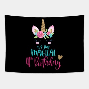 Kids Unicorn 4Th Birthday Party Girls 4 Years Old Tapestry